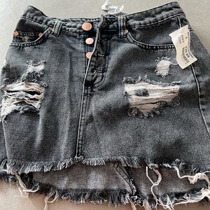 NWT Necessary Clothing Gray distressed Denim Jean Mini Skirt Size Sm - Signature